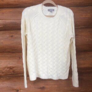 Marled  Ivory Woven Knit Basket Weave Lightweight Cozy Sweater Size Medium